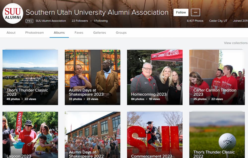 Screenshot of the SUU Alumni Flickr albums