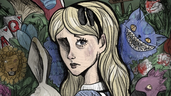 Decorative Image: Illustration of Alice in Wonderland promoting the USITT Spook Alley.