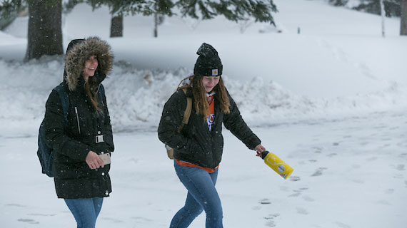 Students walking in the snow