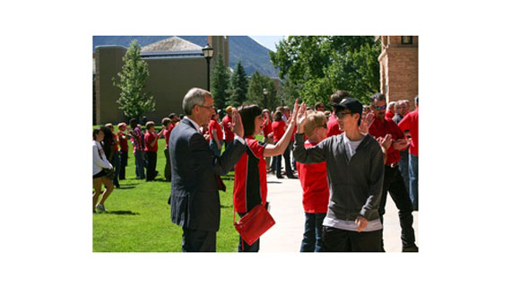 President Wyatt welcoming student