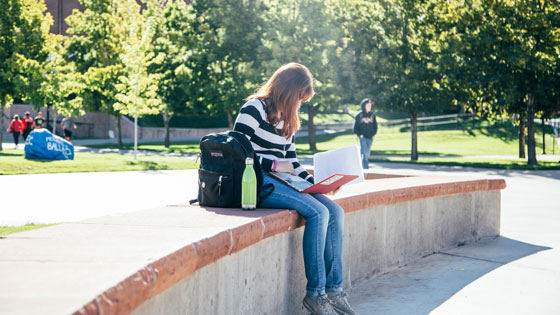 Estudiante estudiando afuera