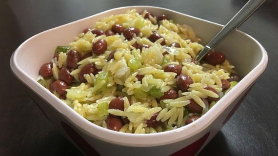 Kidney beans, rice, and celery
