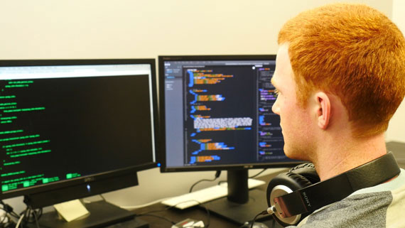 student using computer program