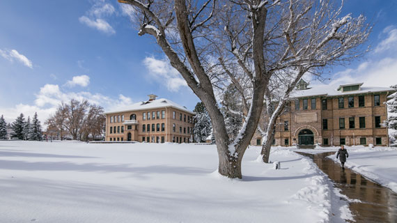 Old Main on snowy campus