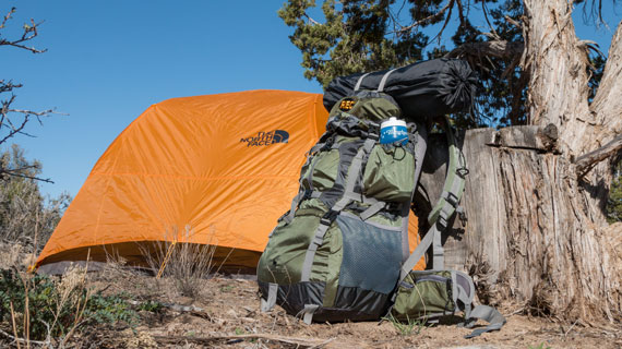 Backpack in camp site