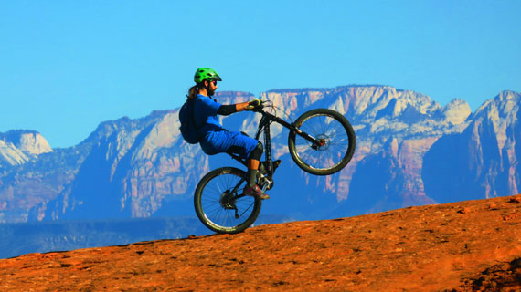 Mountain Biker doing a wheelie