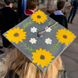 Sunflowers and poppy's painted on cap