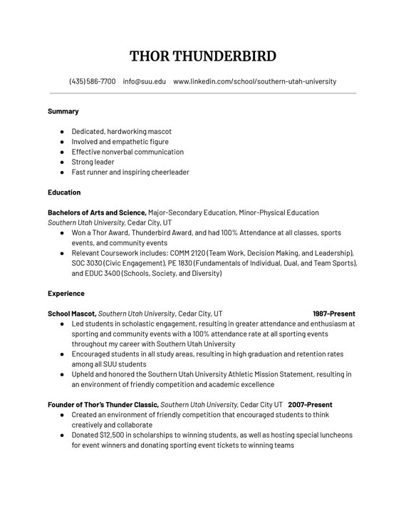 Example resume for students
