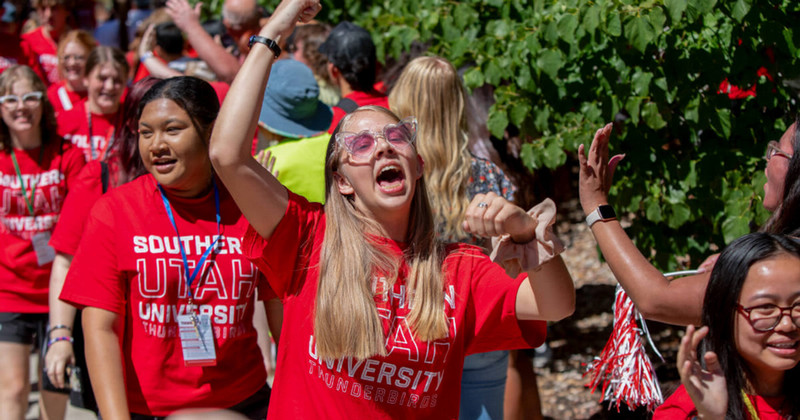 SUU student cheering at event