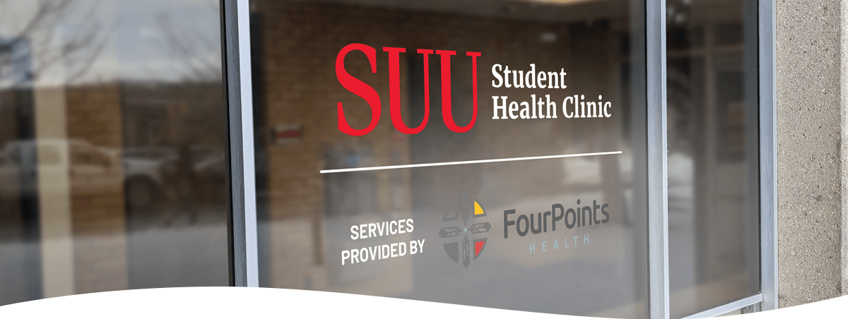 Window of the SUU Student Clinic Sign