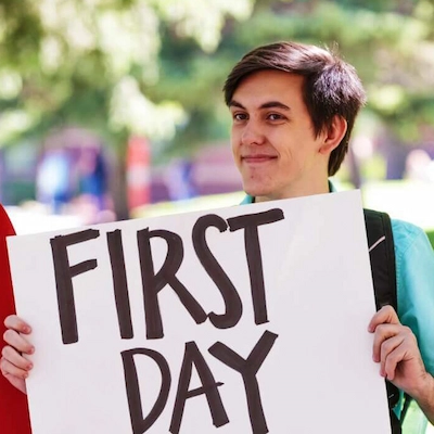 SUU Student holding First Day Sign