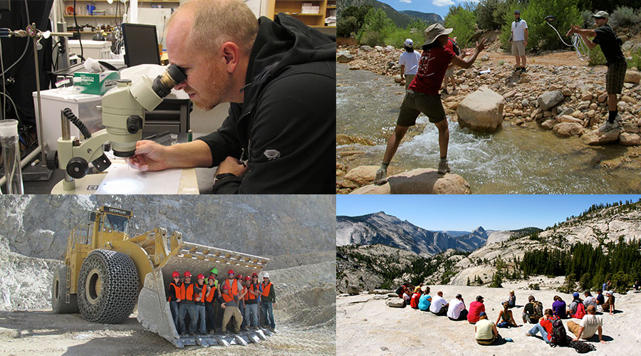 Four photos of people studying and being in the outdoors.