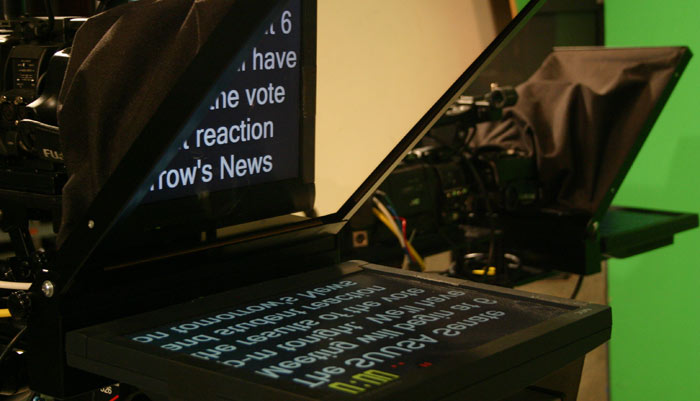 Photo of teleprompters in the SUTV studios.