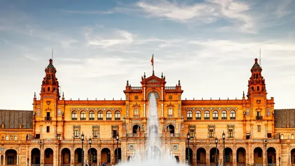 Beautiful view of Plaza de España in Seville Spain at sunset. 7