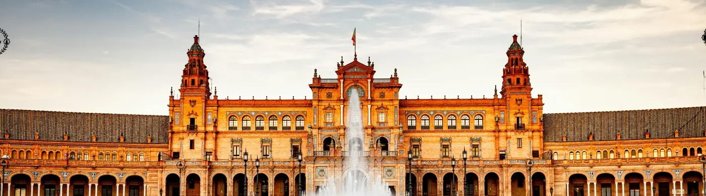 Beautiful view of Plaza de España in Seville Spain at sunset.