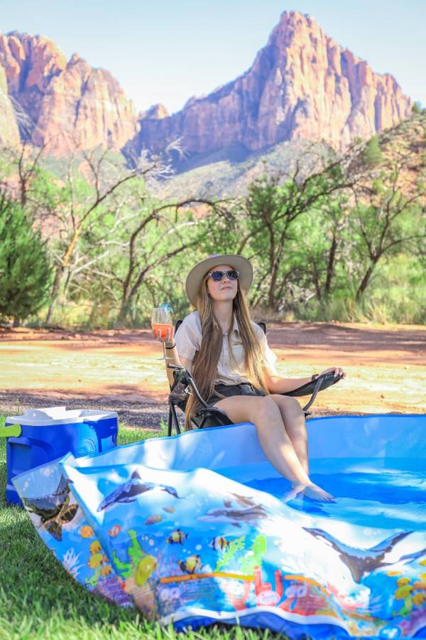 IIC Student sitting by a wading pool in Zion's National Park 16