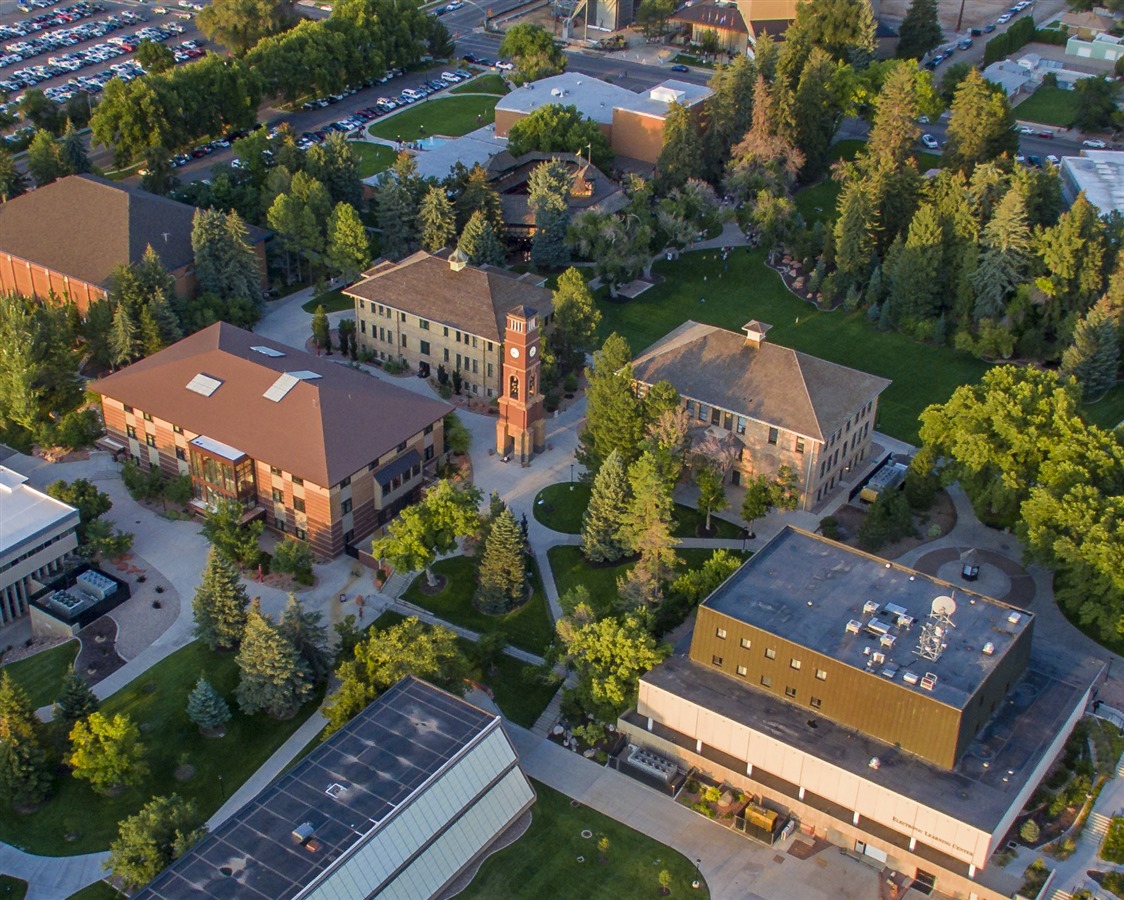 Aerial view of the clock tower and surrounding campus 3