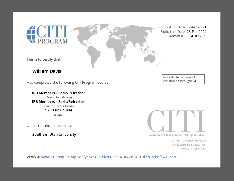 CITI Certificate Example