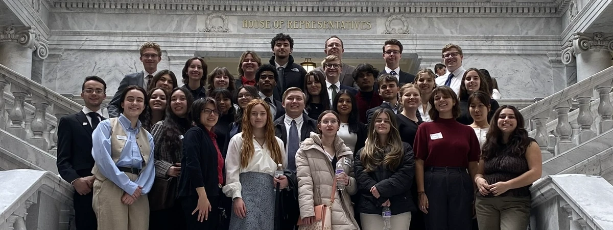 Students and Professors in front of the Leavitt Building