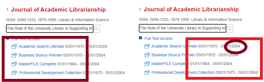 Journal results in find journal by title tool