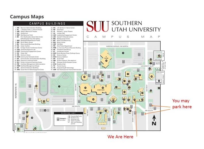 Campus map with parking lots marked