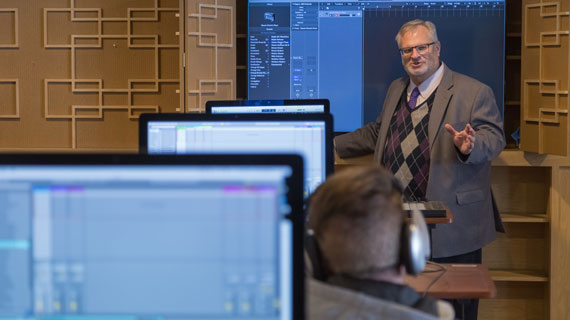 professor in music lab