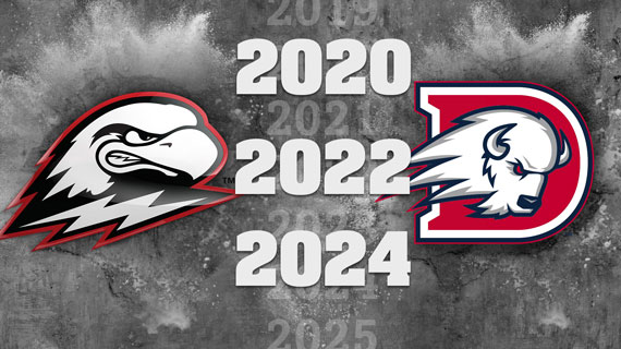 SUU and Dixie logos with the years 2020, 2022 and 2024