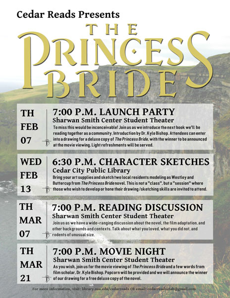 Flyer of Cedar Reads The Princess Bride events