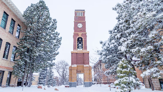 SUU Clock tower in the snow