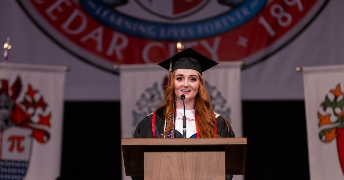 Graduating Student Holly at podium