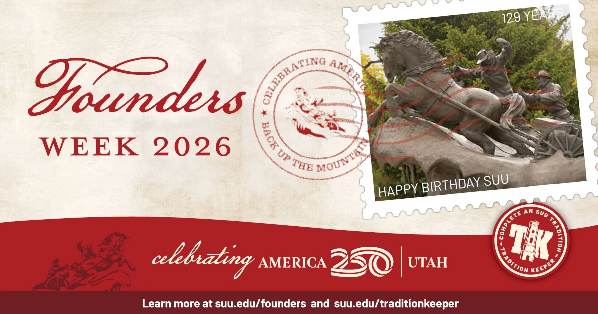 An envelope and stamp for Founders Week at SUU