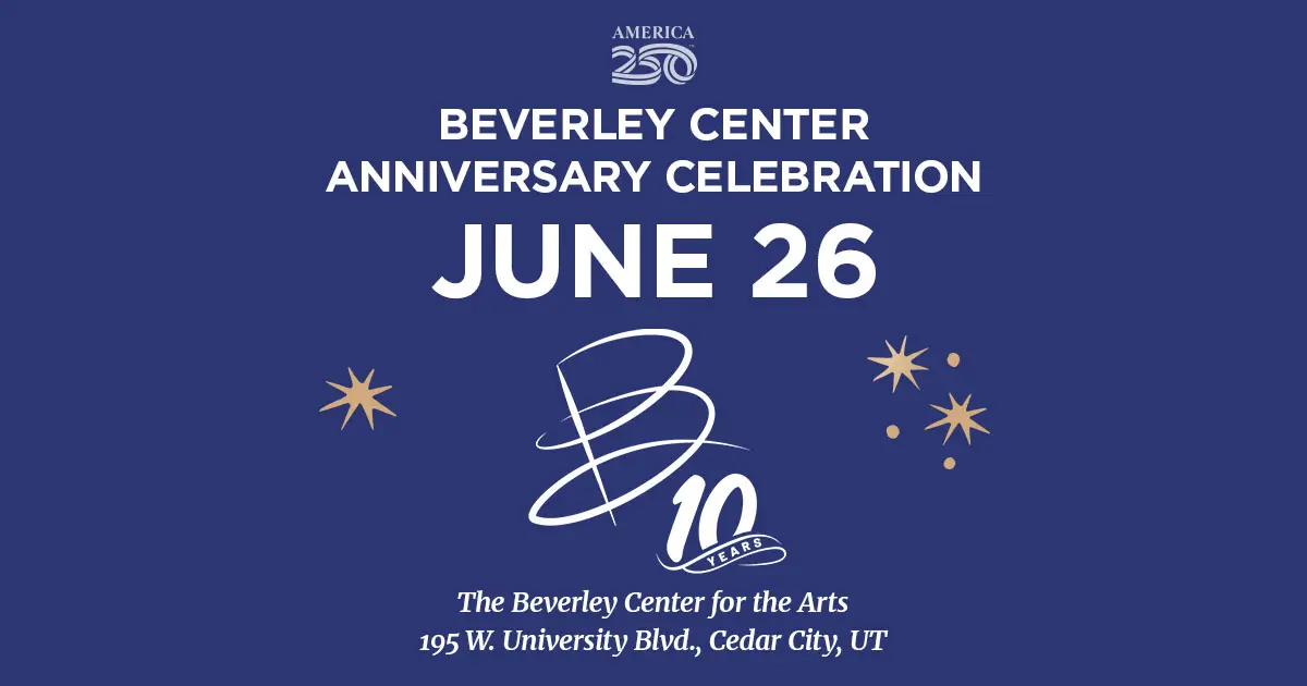 Beverley Center Anniversary Celebration logo with stars and facility address