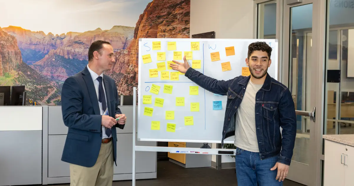 Student leading a presentation