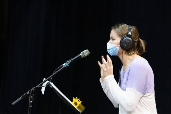 SUU Theatre Student Rehearsing Radio Show, 2021