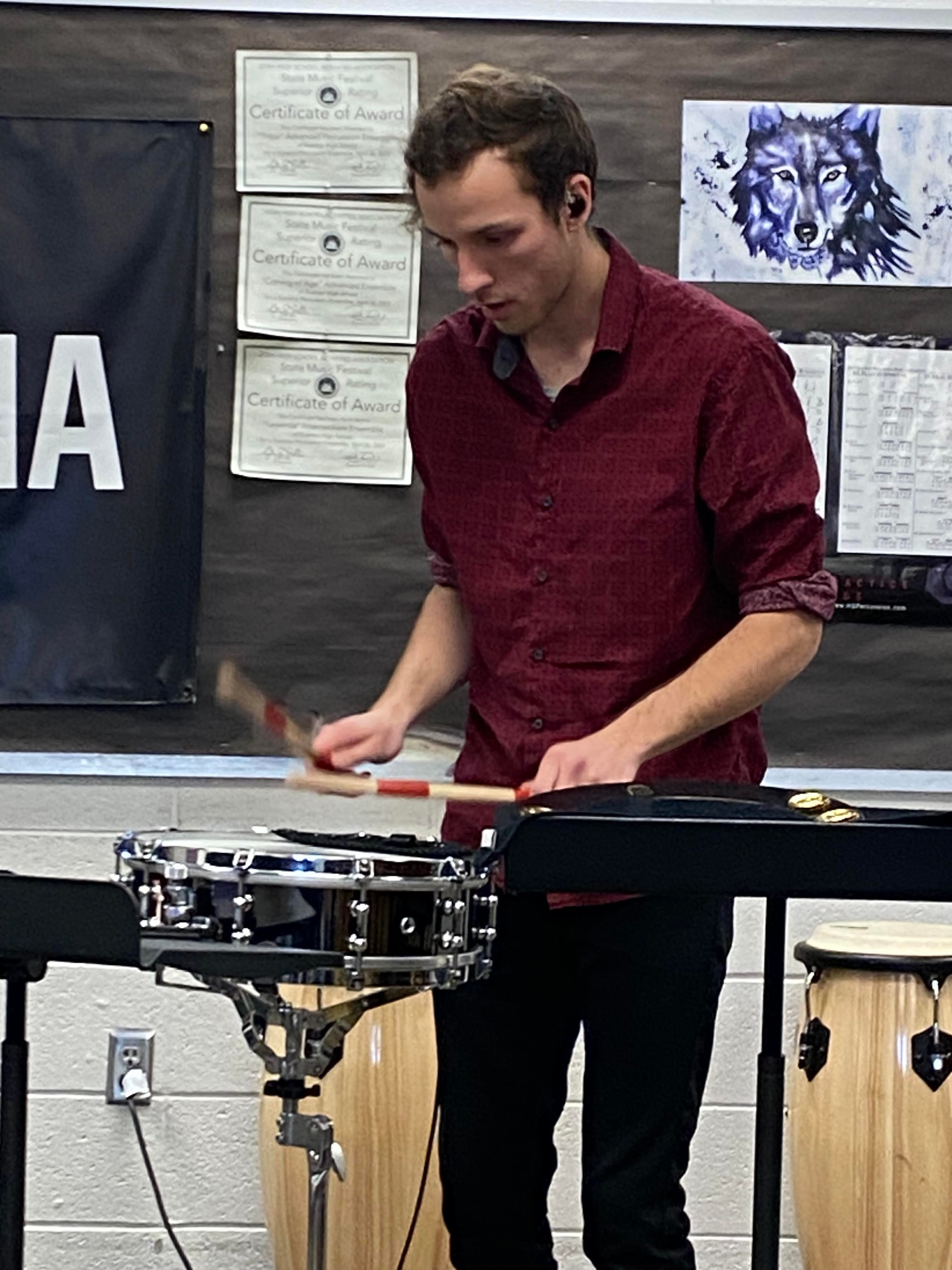 Sheldon Stevens plays snare drum at Utah Day of Percussion.