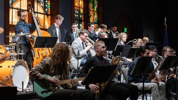 Jazz Ensemble One performing at the Spring Swing Thing 2025.