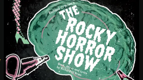Decorative image for SUU's production of The Rocky Horror Show. A green brain is hooked up to two jumper cables.