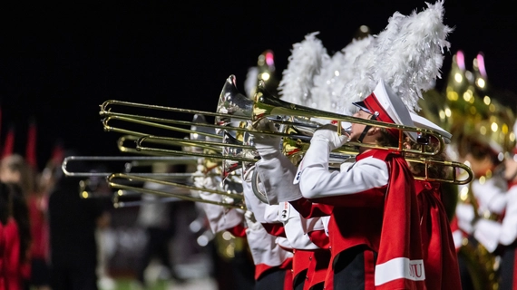 Photo of the trombone section of The Sound of Southern Utah Athletic Bands.