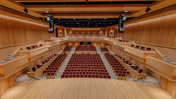 Photo of the Concert Hall in the Eccles Music Center, taken from the choir loft looking down.