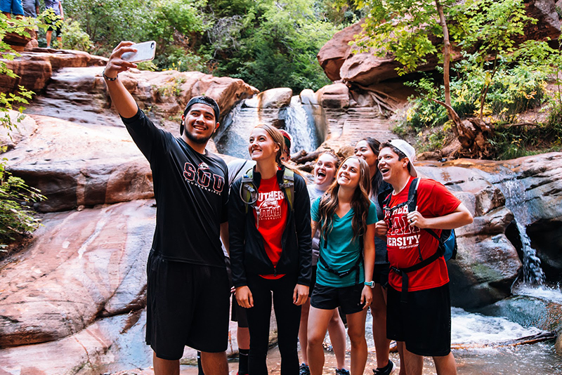 Students taking a selfie on Kanarra Creek Canyon hike