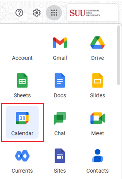 Screenshot of Google Workspace menu with Calendar highlighted