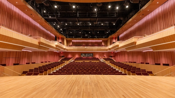 Photo of the Eccles Music Center concert hall taken from the stage.