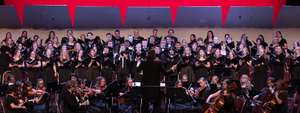 Photo of the combined choirs and orchestra. Fall 2023.
