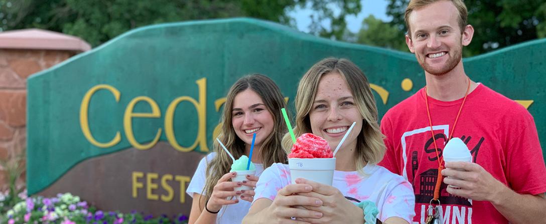 Students eating snow cones